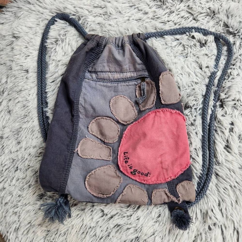 Life is Good Drawstring Flower Daisy Bag Distressed Boho